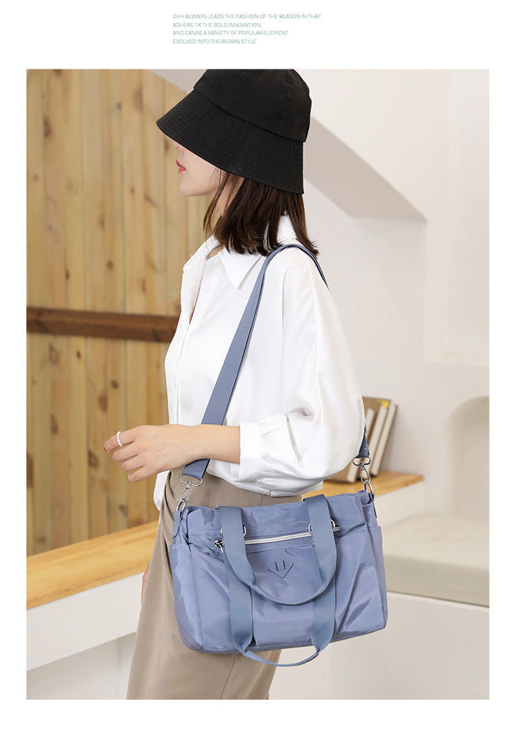 Black Versatile Water-Repellent Nylon Tote Bag - Lightweight Multi-Pocket Shoulder & Crossbody Handbag - Image 2