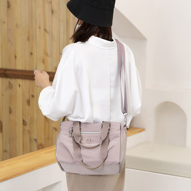 Light Purple Versatile Water-Repellent Nylon Tote Bag - Lightweight Multi-Pocket Shoulder & Crossbody Handbag - Image 2