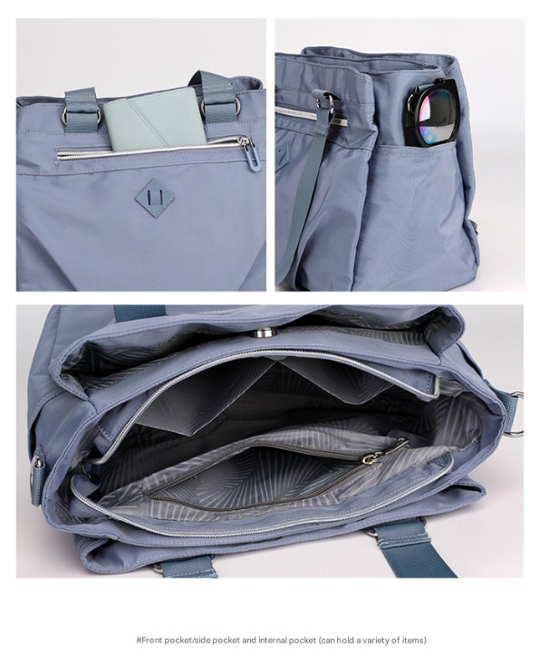 Grey Versatile Water-Repellent Nylon Tote Bag - Lightweight Multi-Pocket Shoulder & Crossbody Handbag - Image 4