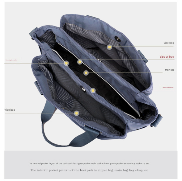 Grey Versatile Water-Repellent Nylon Tote Bag - Lightweight Multi-Pocket Shoulder & Crossbody Handbag - Image 5