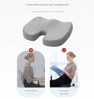 Black Ergonomic U-Shaped Memory Foam Seat Cushion - Coccyx Relief & Posture Support with Breathable Cover - Image 3