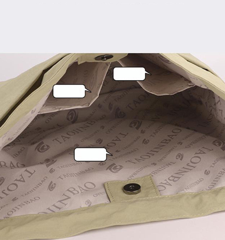 Khaki Chic Lightweight Nylon Drawstring Tote Bag - Multi-Pocket Casual Shoulder & Crossbody - Image 3
