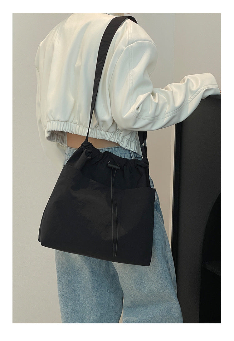 Khaki Chic Lightweight Nylon Drawstring Tote Bag - Multi-Pocket Casual Shoulder & Crossbody - Image 8