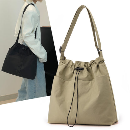 Pink Chic Lightweight Nylon Drawstring Tote Bag - Multi-Pocket Casual Shoulder & Crossbody - Image 2