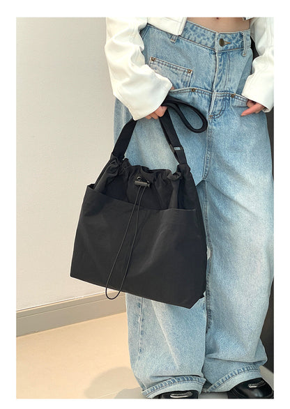 Orange Chic Lightweight Nylon Drawstring Tote Bag - Multi-Pocket Casual Shoulder & Crossbody - Image 7