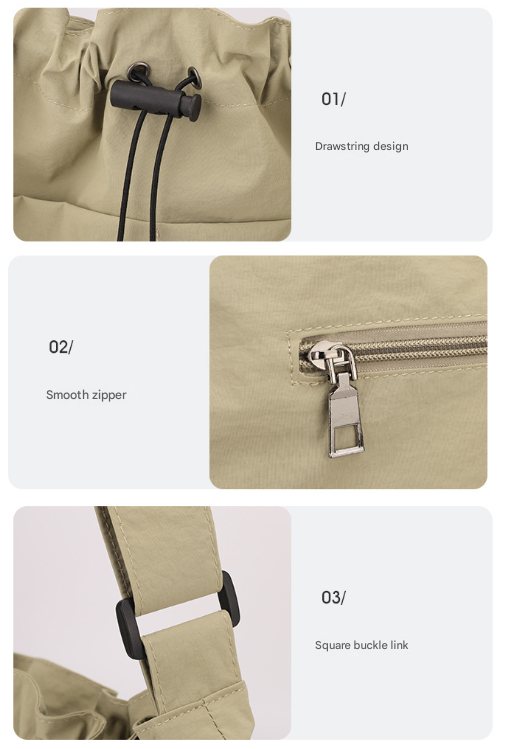 Green Chic Lightweight Nylon Drawstring Tote Bag - Multi-Pocket Casual Shoulder & Crossbody - Image 5