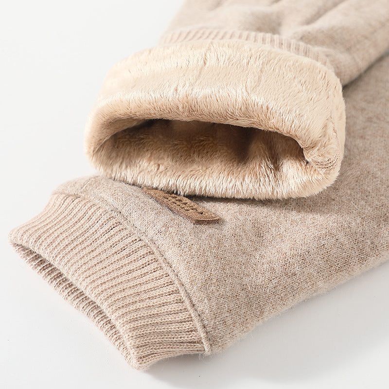 Beige Elegant Women's Wool Blend Winter Gloves - Cozy Fleece-Lined Touchscreen Warmth - Image 2