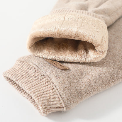 Beige Elegant Women's Wool Blend Winter Gloves - Cozy Fleece-Lined Touchscreen Warmth - Image 2