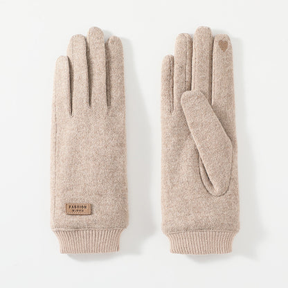 Beige Elegant Women's Wool Blend Winter Gloves - Cozy Fleece-Lined Touchscreen Warmth - Image 5