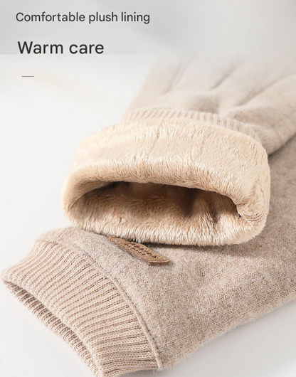 Beige Elegant Women's Wool Blend Winter Gloves - Cozy Fleece-Lined Touchscreen Warmth - Image 6