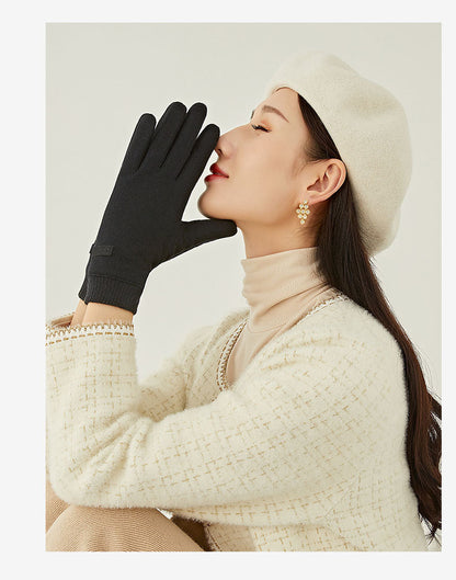 Black Elegant Women's Wool Blend Winter Gloves - Cozy Fleece-Lined Touchscreen Warmth - Image 2
