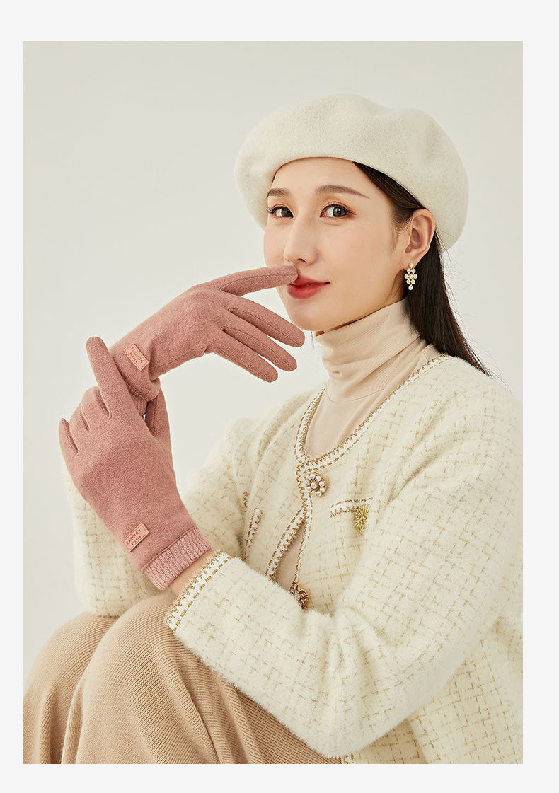 Pink Elegant Women's Wool Blend Winter Gloves - Cozy Fleece-Lined Touchscreen Warmth - Image 2