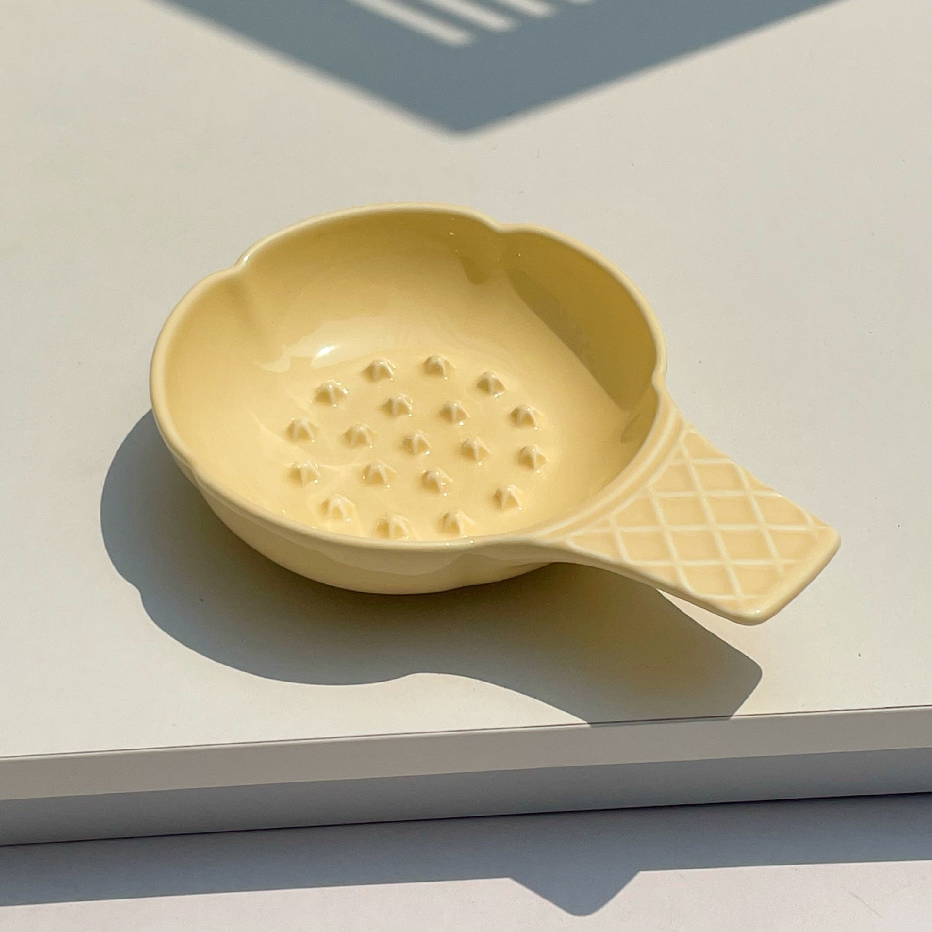 2 Pcs Yellow Adorable Ice Cream Cone Ceramic Slow Feeder Pet Bowl - Fun Anti-Gulp Design for Cats & Dogs