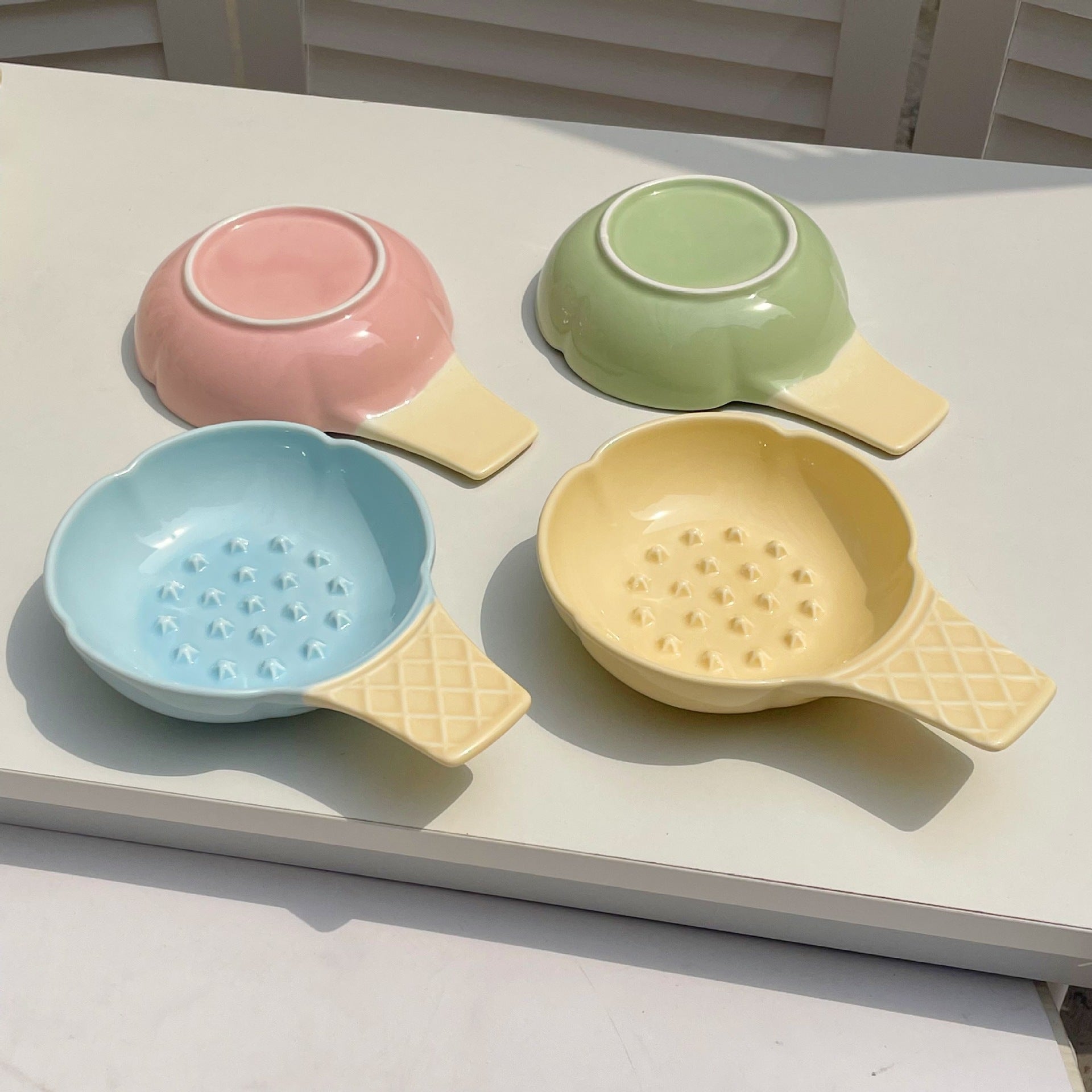 2 Pcs Yellow Adorable Ice Cream Cone Ceramic Slow Feeder Pet Bowl - Fun Anti-Gulp Design for Cats & Dogs - Image 5