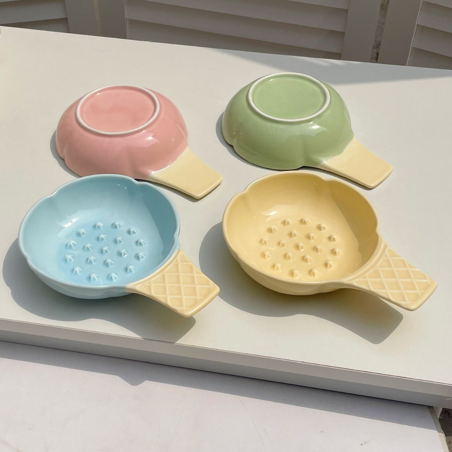 2 Pcs Pink and Yellow Adorable Ice Cream Cone Ceramic Slow Feeder Pet Bowl - Fun Anti-Gulp Design for Cats & Dogs - Image 5