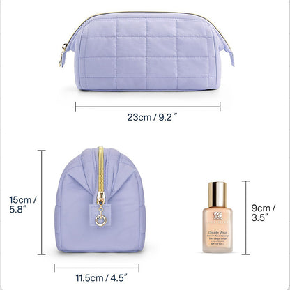 Pink Chic Quilted Puffer Makeup Bag - Large Capacity Travel Cosmetic Organizer with Wide Opening - Image 3