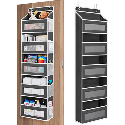 Black Heavy Duty 5-Tier Over-The-Door Hanging Organizer - Space-Saving Storage with Clear Windows & Mesh Pockets