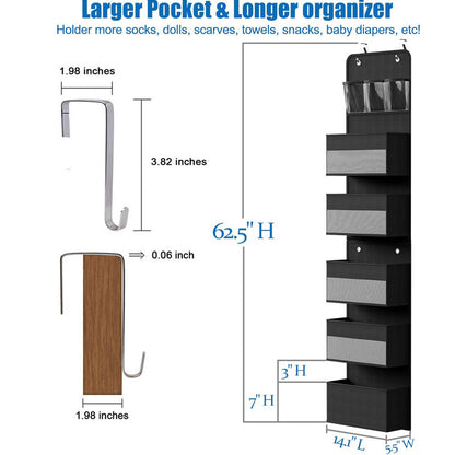 Black Heavy Duty 5-Tier Over-The-Door Hanging Organizer - Space-Saving Storage with Clear Windows & Mesh Pockets - Image 2