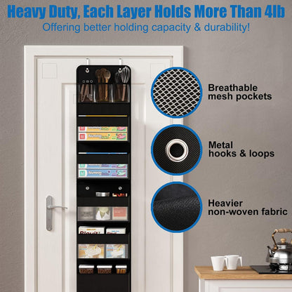 Black Heavy Duty 5-Tier Over-The-Door Hanging Organizer - Space-Saving Storage with Clear Windows & Mesh Pockets - Image 3