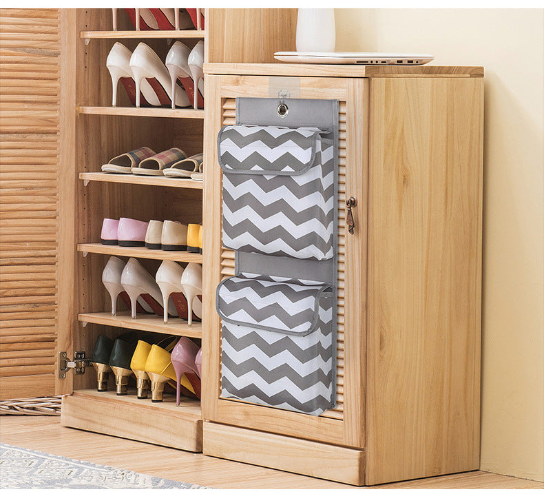 Grey And White Chic Chevron 2-Pocket Hanging Storage Organizer with Lids - Waterproof Oxford Cloth Wall & Door Mount - Image 2