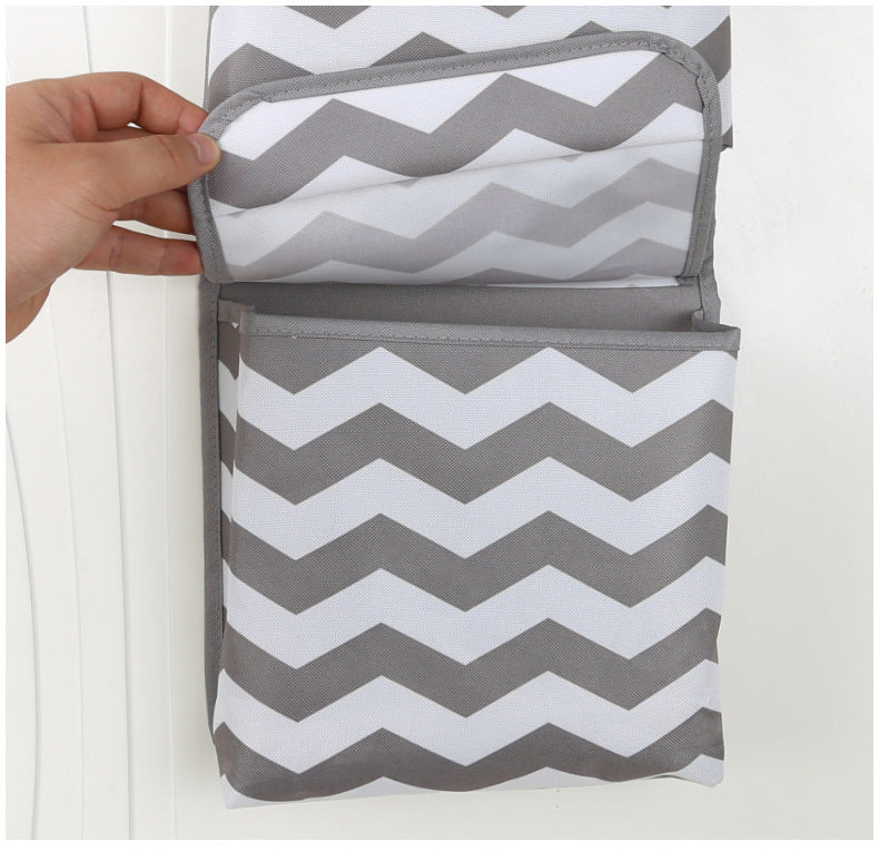 Grey And White Chic Chevron 2-Pocket Hanging Storage Organizer with Lids - Waterproof Oxford Cloth Wall & Door Mount - Image 3