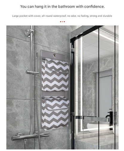 Grey And White Chic Chevron 2-Pocket Hanging Storage Organizer with Lids - Waterproof Oxford Cloth Wall & Door Mount - Image 5