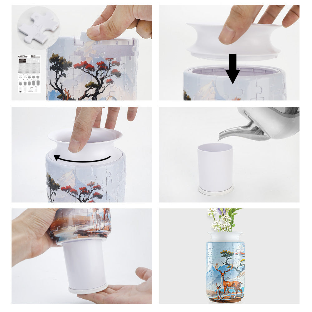 Colorful Style 2 DIY 3D Puzzle Vase - Creative Jigsaw Flower Holder with Waterproof Liner - Decorative Home Accent & Unique Gift  - Image 7
