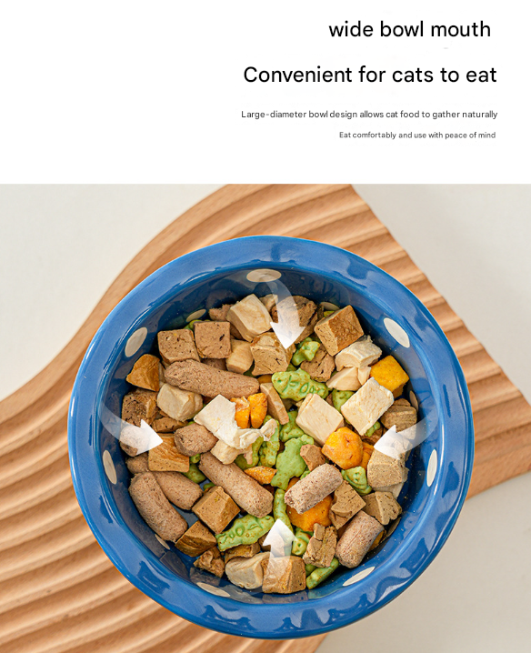 Yellow Adorable Mushroom Ceramic Elevated Cat Bowl - Anti-Vomiting & Spine Protecting Pet Feeder with Polka Dots - Image 4