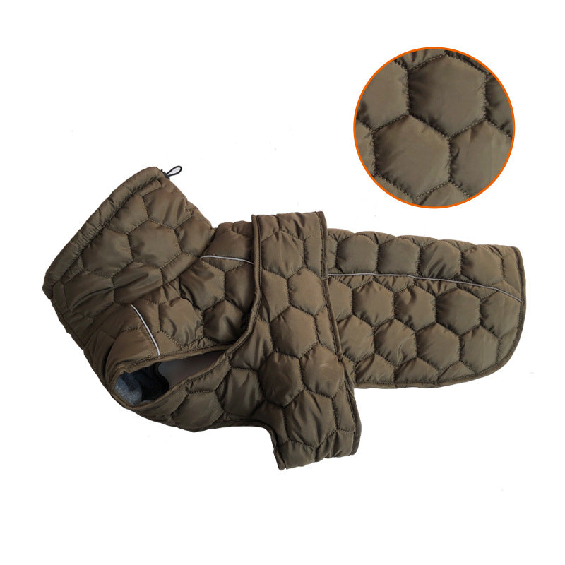Size S Olive Green Warm Quilted Dog Winter Coat - Adjustable Fleece-Lined Puffer Vest with Reflective Trim & Leash Port - Image 2