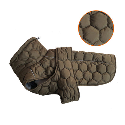 Size S Olive Green Warm Quilted Dog Winter Coat - Adjustable Fleece-Lined Puffer Vest with Reflective Trim & Leash Port - Image 2