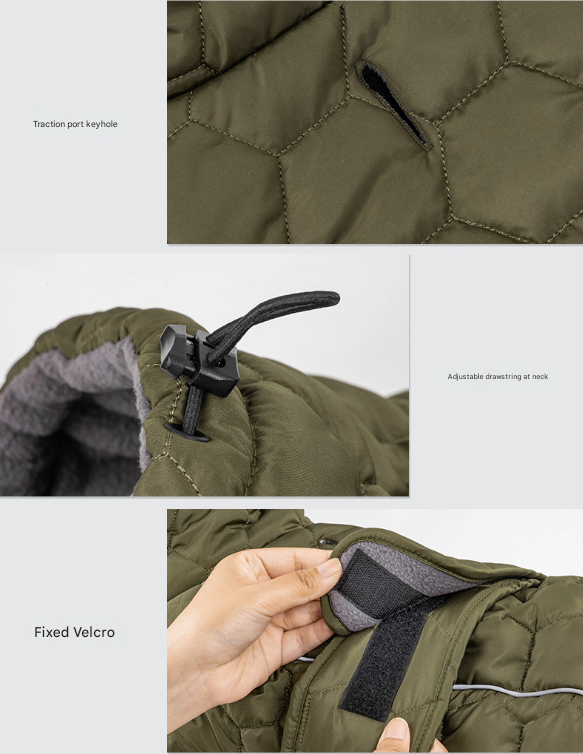 Size L Olive Green Warm Quilted Dog Winter Coat - Adjustable Fleece-Lined Puffer Vest with Reflective Trim & Leash Port - Image 5