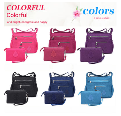 Dark Blue Versatile Womens Nylon Water-Repellent Crossbody Shoulder Bag Set with Matching Clutch Pouch - Lightweight & Multi-Pocket - Image 2