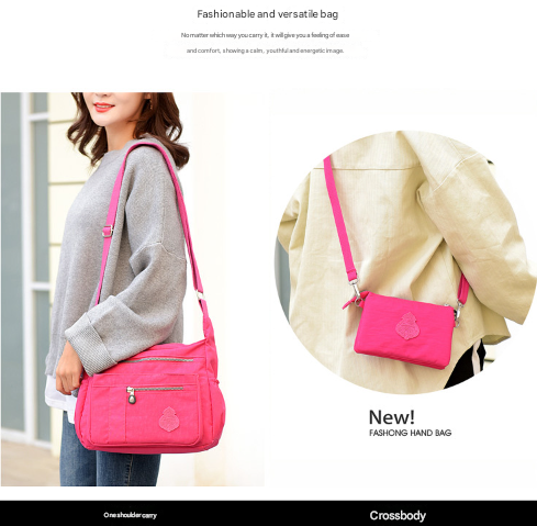 Rose Red Versatile Womens Nylon Water-Repellent Crossbody Shoulder Bag Set with Matching Clutch Pouch - Lightweight & Multi-Pocket - Image 3