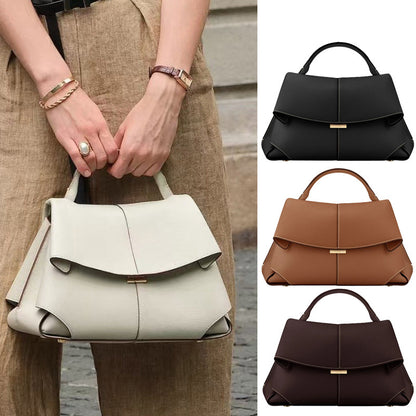 Coffee Elegant Womens Genuine Cowhide Leather Top Handle Satchel - Chic Flap Crossbody Shoulder Bag - Image 2