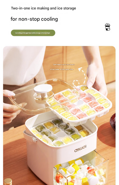 Green Innovative Press-Release Ice Cube Maker - Dual Layer Trays & Storage Bin (48 Cubes) - Image 6