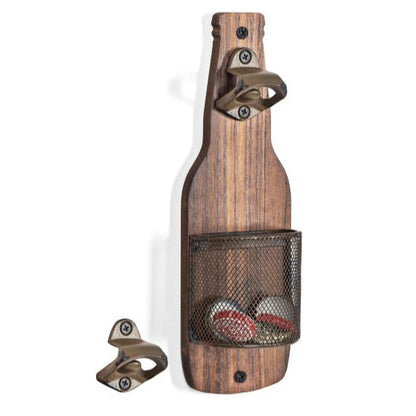 Brown Rustic Wooden Wall-Mounted Bottle Opener with Cap Catcher - Vintage Beer Opener for Bar & Kitchen - Image 2