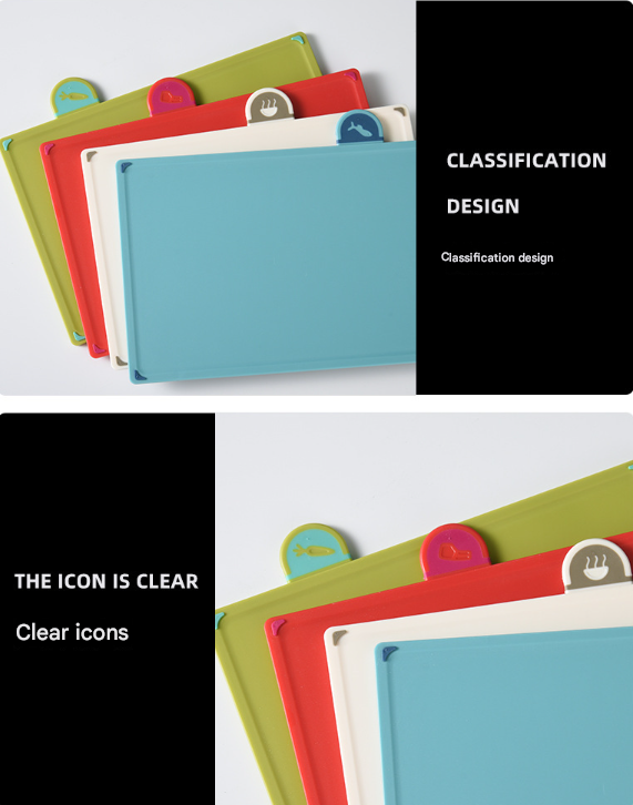 Coloerful 4-Piece Colour-Coded Index Cutting Board Set with Storage Stand - Food-Safe PP, Non-Slip, Easy Clean Kitchen Chopping Boards - Image 4