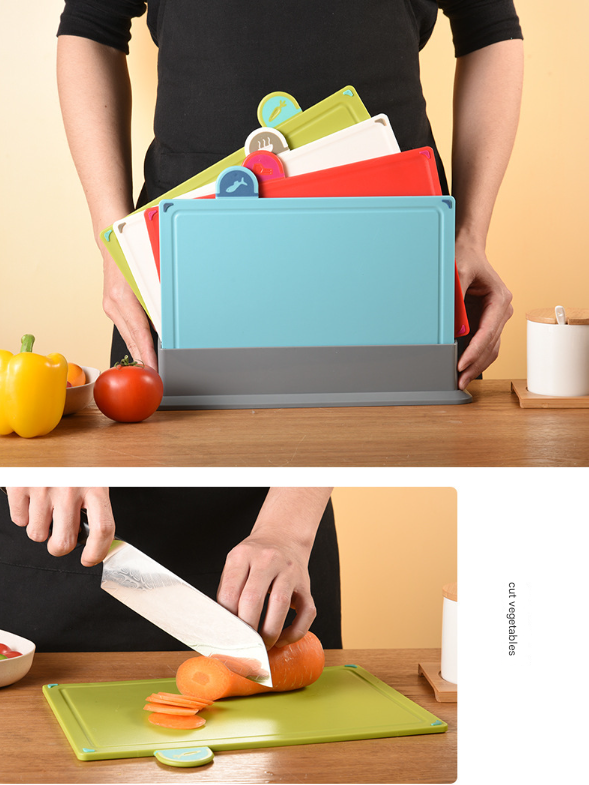 Coloerful 4-Piece Colour-Coded Index Cutting Board Set with Storage Stand - Food-Safe PP, Non-Slip, Easy Clean Kitchen Chopping Boards - Image 5
