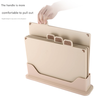 Beige 4-Piece Index Cutting Board Set with Ventilated Storage Stand - Food-Safe PP Kitchen Chopping Boards - Image 3