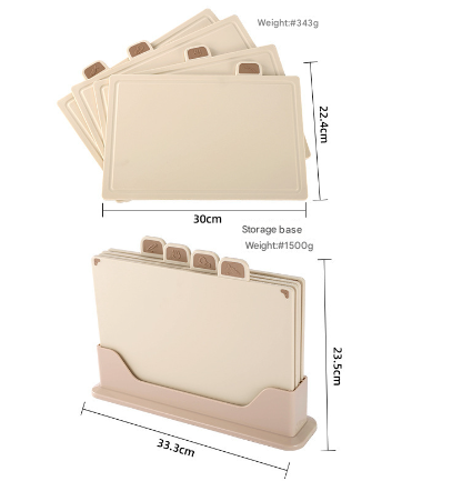 Beige 4-Piece Index Cutting Board Set with Ventilated Storage Stand - Food-Safe PP Kitchen Chopping Boards - Image 4