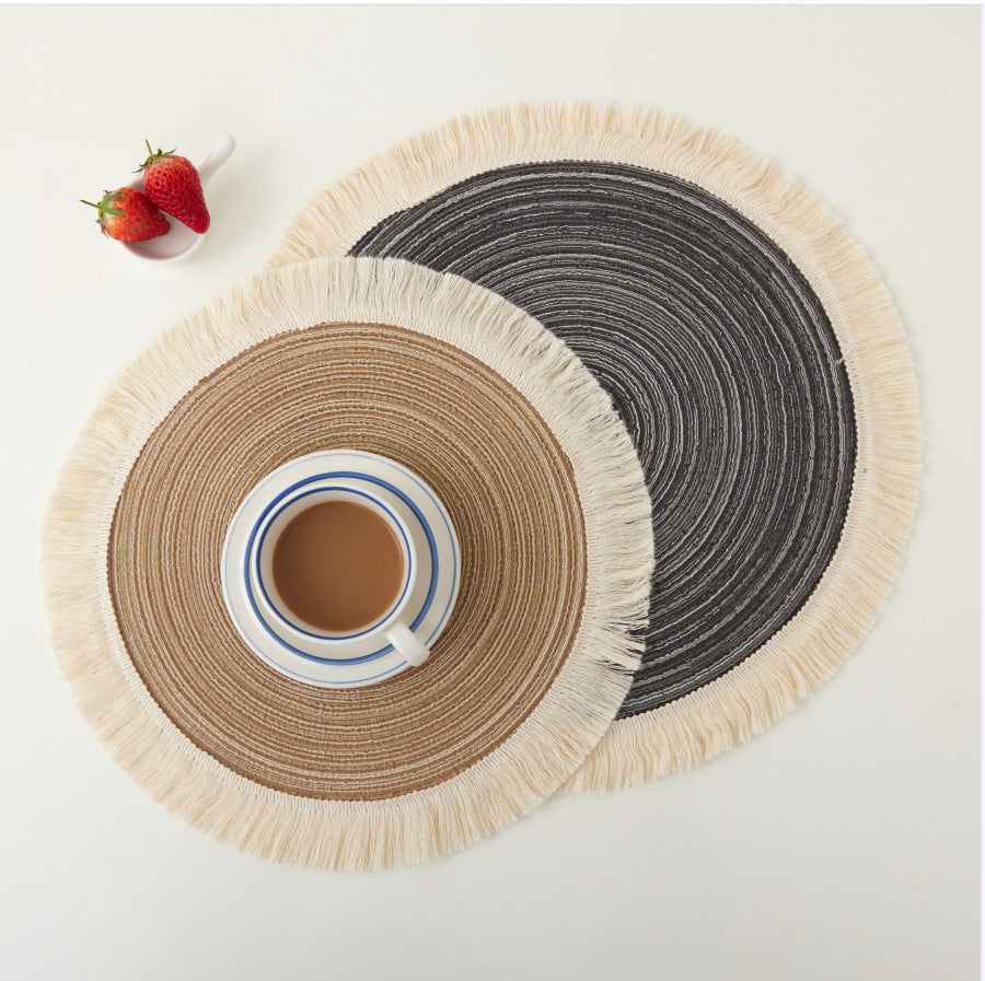 Blue Chic Round Woven Placemats with Tassel Fringe - Set of 4, Cotton Ramie Blend, Heat Resistant Table Mats - Image 5
