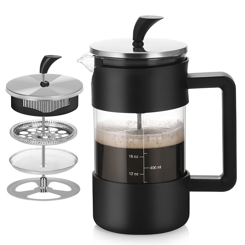 Black Classic 1000ml French Press Coffee & Tea Maker - Heat Resistant Borosilicate Glass, Stainless Steel Filter - Image 2