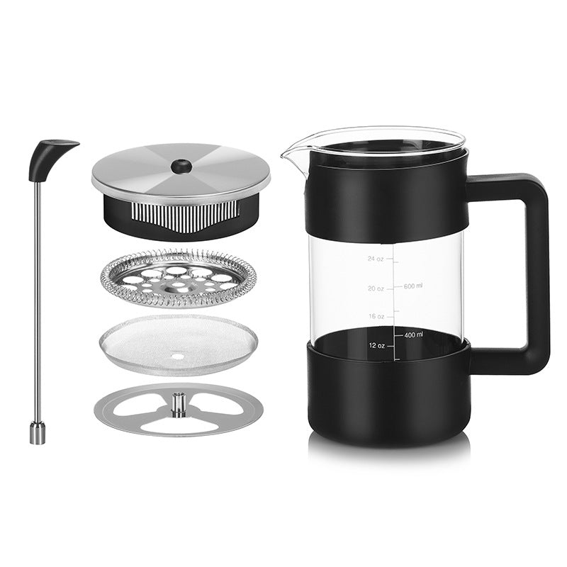 Black Classic 1000ml French Press Coffee & Tea Maker - Heat Resistant Borosilicate Glass, Stainless Steel Filter - Image 4