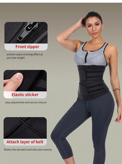 Size S Black Womens Sweat-Enhancing Waist Trainer Belt - Dual Strap Zipper Tummy Control Cincher for Workout & Postpartum Shaping - Image 5