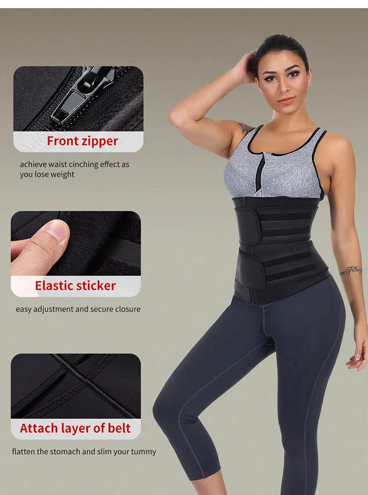 Size XL Black Womens Sweat-Enhancing Waist Trainer Belt - Dual Strap Zipper Tummy Control Cincher for Workout & Postpartum Shaping - Image 6