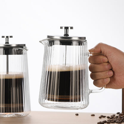 Transparent Elegant Ribbed Double Wall Glass French Press - 1000ml Heat Resistant Coffee and Tea Maker with Stainless Steel Filter - Image 4