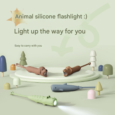 Blue Adorable Shark Silicone LED Flashlight for Kids - USB Rechargeable, Dimmable Brightness, Portable Night Light - Image 2