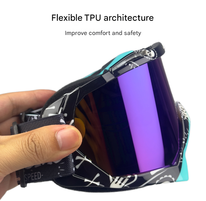 Cyan Frame and Grey Sheet Versatile Sports Goggles - Windproof UV Protection for Skiing, Motorcycle, Cycling & Outdoor Adventures - Image 3