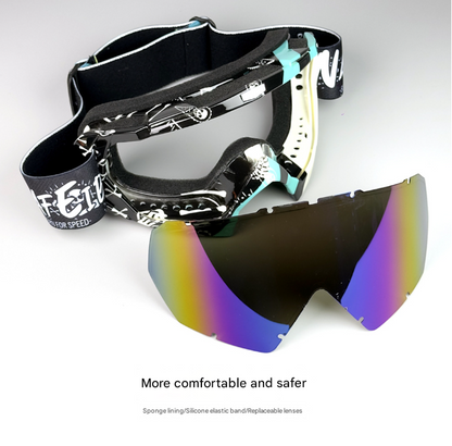 Cyan Frame and Grey Sheet Versatile Sports Goggles - Windproof UV Protection for Skiing, Motorcycle, Cycling & Outdoor Adventures - Image 4