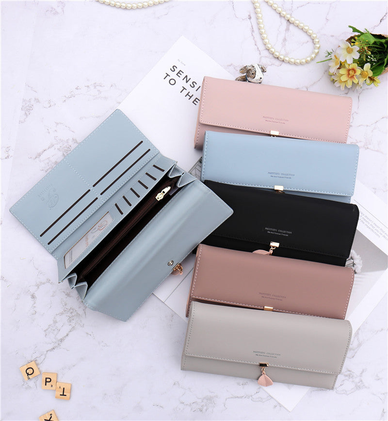 Green Elegant Ladies Long PU Leather Wallet - Slim Clutch with Leaf Charm, Multi-Card Holder & Organizer - Image 3